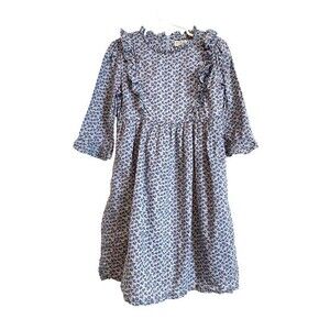 Hope & Henry blue Ruffle Trim Dress long sleeve organic cotton Size 7